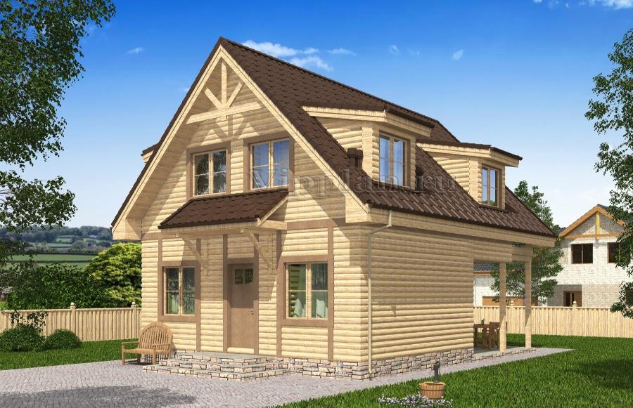 Одноэтажный дом с мансардой, террасой и балконом