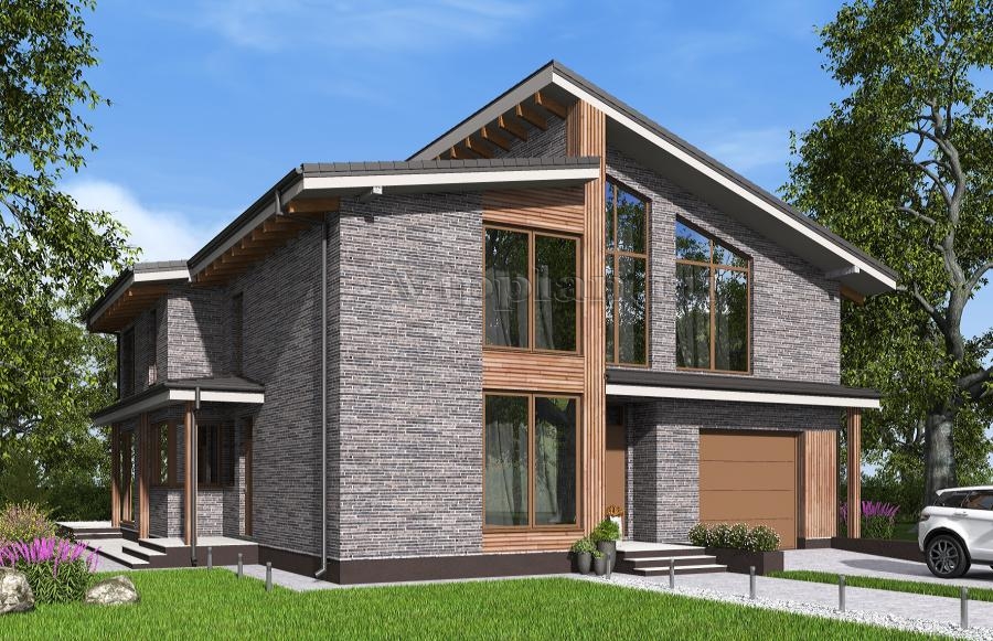 Одноэтажный дом с мансардой, кухней-столовой, кабинетом и тремя спальнями